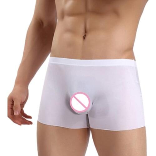 Mens Boxer Shorts Ice Silk Seamless design very soft Boxer Transparent Sexy U convex Male Underpants European Size Underwear