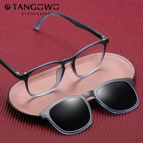 TANGOWO TR 90 Glasses Frame Women Fashion Magnetic Men Polarized Sunglasses UV400 New Two-color Anti-blue Eyewear Myopia 95916