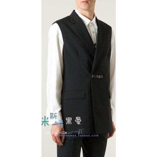 Mens back slit suit collar waistcoat pocket decoration personality button trim waistcoat. S-6XL