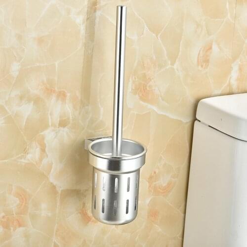 Aluminum Toilet Brush Holder Set Bathroom Cleaning Brush Bathroom Storage Organization Goods Wall Installation