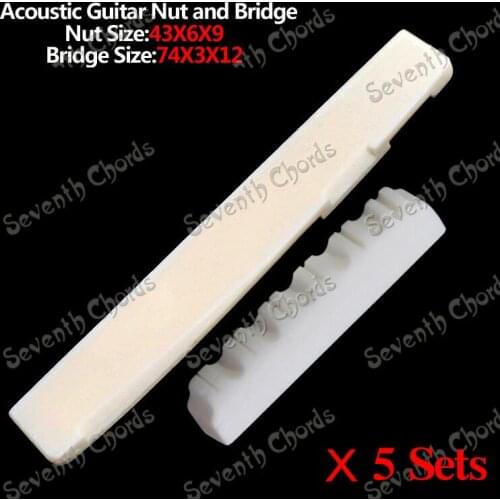 5 Set Flower Shape Acoustic Guitar Bone Nut (size 43x6x9mm) and Bridge Saddle (Size 74x3x12mm)