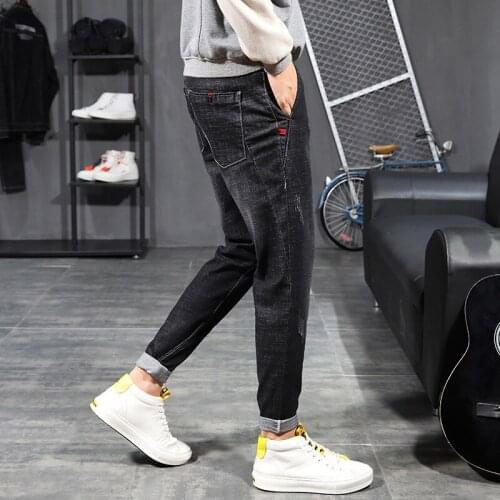 2021 New Jeans With Elastic Band Mens Jeans Slim Fit Black Trousers Pantalones Casuales Clothes For Teenagers Mens Harem Pants