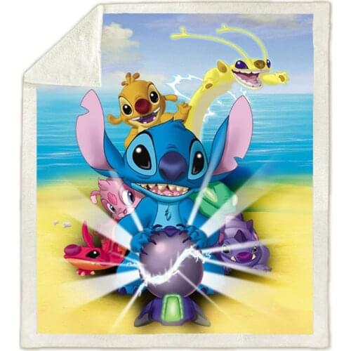 3D Print Cartoon Lilo & Stitch Funny Character Blanket Sherpa Blanket on Bed Sofa Home Textiles Dreamlike For Boys Baby Gift