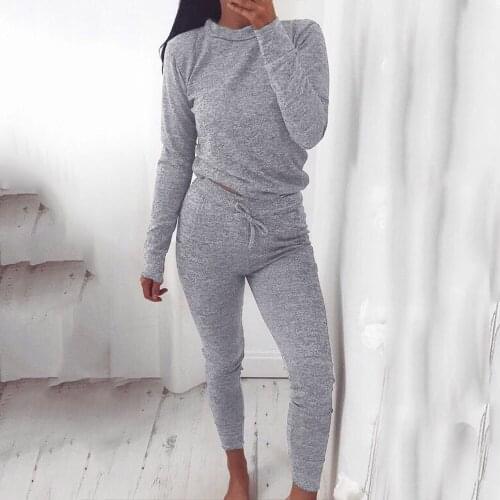 European and American Autumn Winter Casual Womens Wear Round Collar Long Sleeved Cotton Sweater Trousers Two Suit