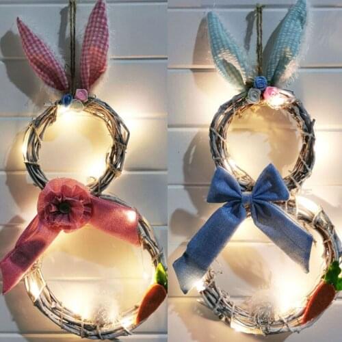 Easter Cute Bunny Shape Wreath Handmade Rattan Rabbit Garland Holiday With Lights Decorating Garland Holiday Home Decorations U3