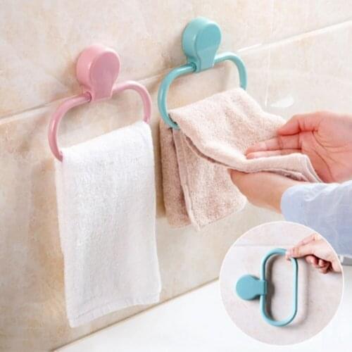 Plastic Towel Holder Ring With Swivel Self-Adhesive Hand Towels Hanger Sticker Rack Wall Mount For Bathroom Kitchen Accessories