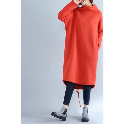 Turtleneck Thick Oversized Dress 2020 Autumn Winter Casual Loose Solid Dress Female Plus Size Pure Dress Woman Vestidos Black