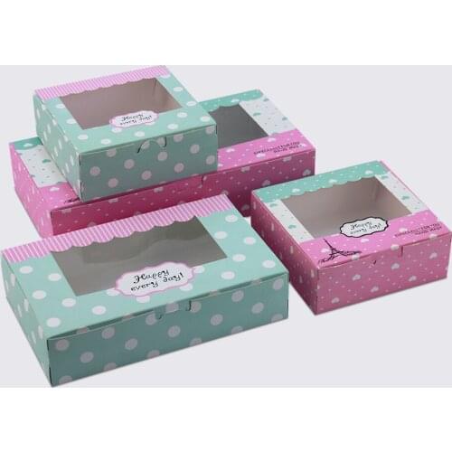 20Pcs Paper Gift Box With Window Wedding Party Kraft Paper Box white dots Cake Food Packaging box blue Candy Cookies Cupcake box