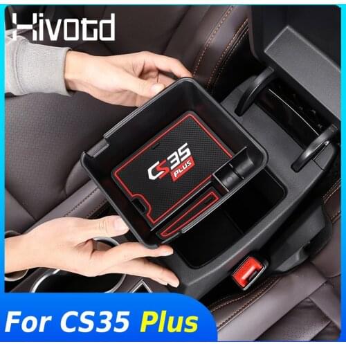 Hivotd Armrest Storage Box Coin Container Interior Accessories Garnish Organizer Non-Slip For Changan CS35 Plus 2018 2019 2020