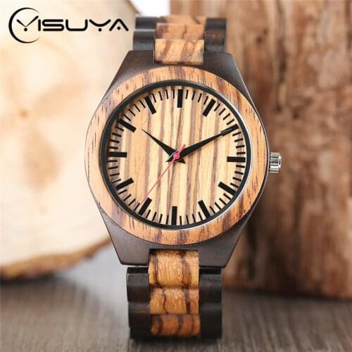 YISUYA Casual Sport Fashion Bamboo Wood Bracelet Full Wooden Band Strap Men Analog Creative Quartz WristWatch Gift