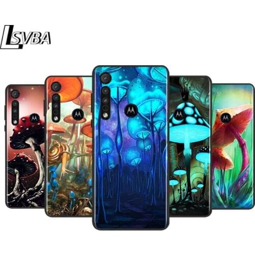 Psychedelic Mushroom Art for Motorola G9 G8 G E7 E6 One Play Marco Hyper Fusion Stylus Power Edge Plus Black Phone Case