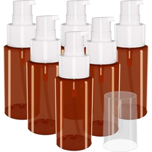Empty Amber Brown Plastic Bottles (6 Pack), Plastic Containers for Shampoo, Lotions, Liquid Body Soap, Creams
