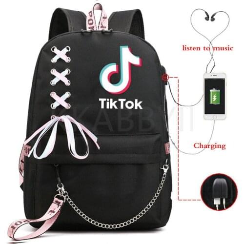 TIK TOK Backpack USB Port School Bag Pattern Student Teenagers School Book travel Laptop Mochilas