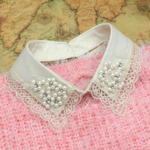 Women Detachable Colla Shirt Fake Collars Pearls Lace Decoration Ladies Lace False Necklaces Fashion Clothes Accessories