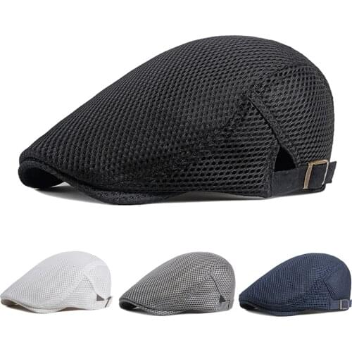 Mens Hats Breathable Mesh Newsboy Caps Summer Outdoor Casual Hats Unisex Golf Hat Fashion Solid Flat Cap For Women Beret Cap