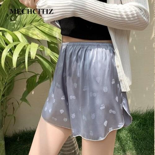 MECHCITIZ Sexy Fashion Satin Women Pajama Shorts 2021 Summer Female Korean Style Cute Elastic Waist Solid Cool Sleepwear Bottoms