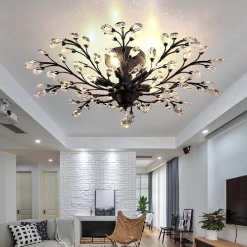 Nordic Modern Luxury Flower Chandeliers For Bedroom Living Room Decoration Indoor Lighting Golden Black Crystal Diamond
