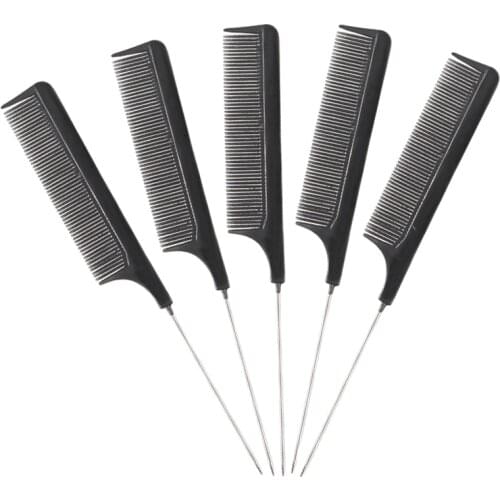 1/2/3/5pcs Black Stainless Steel Pintail Comb Straight Hair Comb Anti-static Hairdressing Tool Professional For All Hair Types
