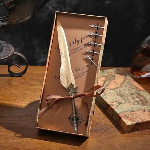 Creative Holiday Gift Feather Pen Gift Set Vintage Quill Pen Calligraphy Pen Stationery School Supplies