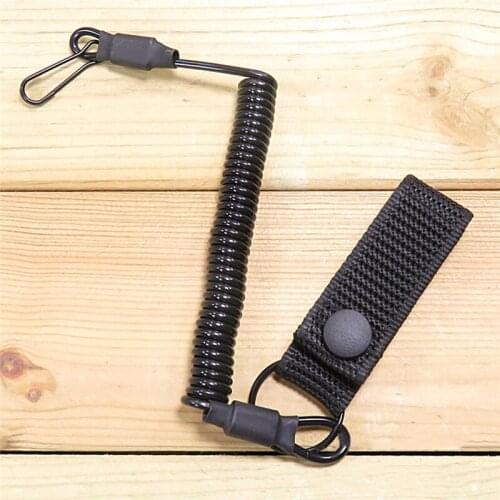 Military Spring Safety Strap Tactical Anti-lost Elastic Lanyard Rope Gun Rope For Key Ring Chain Flashlight Hunting Accessories