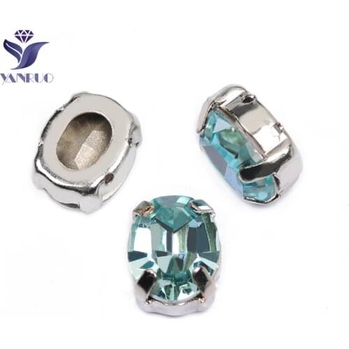 YANRUO 4128 All Sizes Aquamarine Oval Point Back Glass Rhinestones Starss Crystals K9 Sew On Stones For Garment Accessories