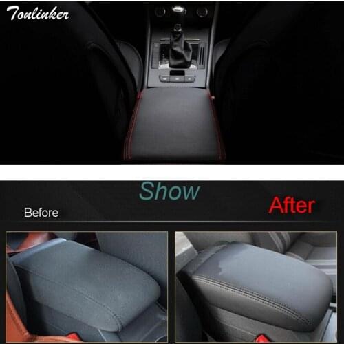Tonlinker 1 pcs DIY pu leather car styling Central Armrest Protective Holster Cover Case For vw SKODA Superb 2015-16 Accessories