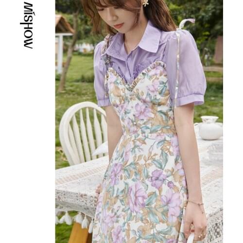 MISHOW Summer New Womens Dress Causal Solid Printed Aline Calf-length Womens Beach Dress Streetwear Fashion Dress MXA21L0052