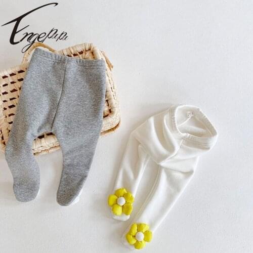 Engepapa 2021 Winter Baby Clothes Newborn Leggings Cute Sunflower Pantihose Cotton Thick Pant Baby Girls Infant Outside Clothing