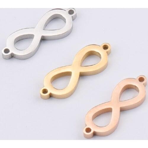 100% Stainless Steel 2 Hole Infinity Charm Connector For Bracelet Jewelry Making Mirror Polished 20pcs