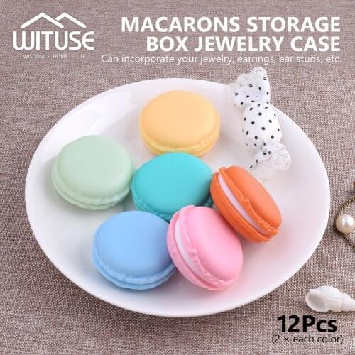 12Pcs Portable Candy Color Mini Cute Macarons Jewelry Ring Necklace Carrying Case Organizer travel Storage Box Macaroon Case