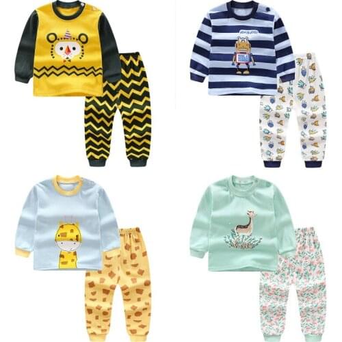 New 2pcs Autumn Spring New Style Boys Girls Long-sleeved Underwear Suit Children Soft Cotton Sports Pajamas Kids Clothing