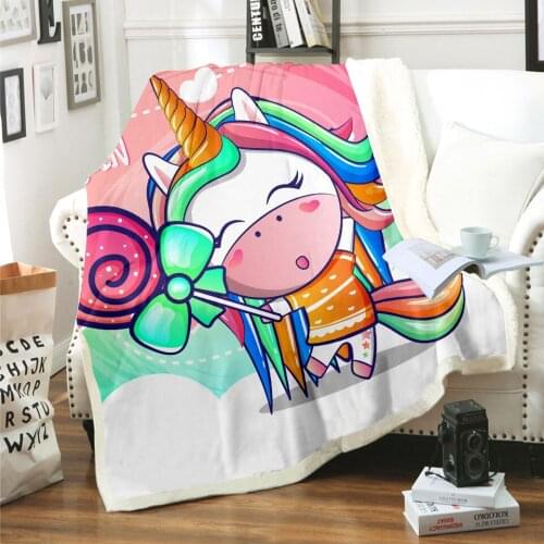 2020 NEW Rainbow Horse Unicorn Blanket 3D Print Sherpa Blanket on Bed Kids Girl Flower Home Textiles Dreamlike Style 08