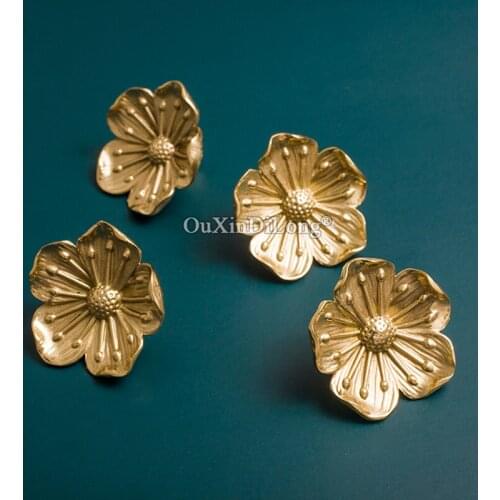 4PCS Gold Cherry Blossoms Furniture Hand Pure Copper Handle Retro Light Luxury Drawer Cabinet Door Pure Brass Handle