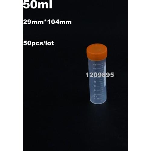 50pcs/lot 29*104mm 50ml Plastic centrifuge tube screw cap flat bottom test tube ample tube Vial Clear Container Laboratory