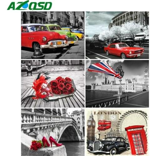 AZQSD Full Drill Diamond Painting Car Mosaic Needlework Rhinestones Diamond Embroidery City Landscape Cross Stitch Home Decor