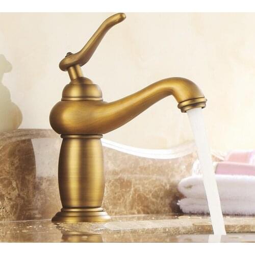 Antique Brass Deck Mount Bathroom Faucet Vanity Vessel Sinks Mixer Tap Cold And Hot Water Tap