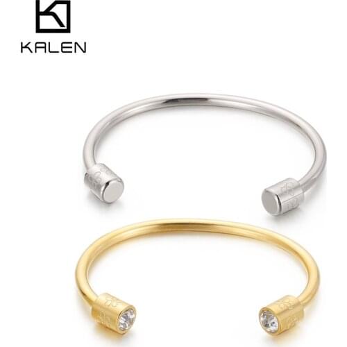 Kalen Open Zircon Cuff Bracelet Bangle Gold Silver Color Stainless Steel Zircon Simplicity Bangle for Women Fashion Jewelry