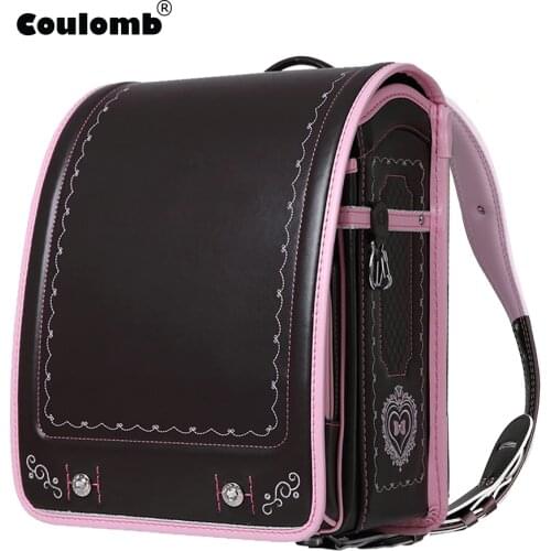 Coulomb Children School Bag For Boy And Girl Backpack PU Hasp Japan Randoseru Bag Kids Orthopedic Bookbags Mochila Escolar New