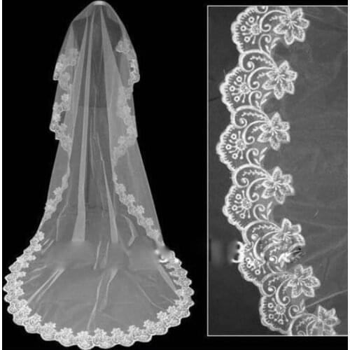 Cute Distinctive New Style High Quality Wholesale Appliques Long Wedding Veils Accesories Lace Veil Bridal Veils White/Ivory