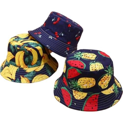 Two Side Reversible Fruit Pineapple Watermelon Lemon Cherry Bucket Hat For Men Women Fisherman Hat Panama Bob Hat Summer