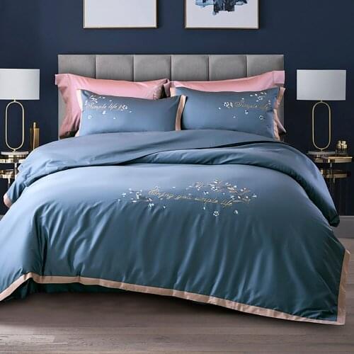 100% Cotton Bedding Set King Size, Super Soft Duvet Cover Set AB Double Size Blue