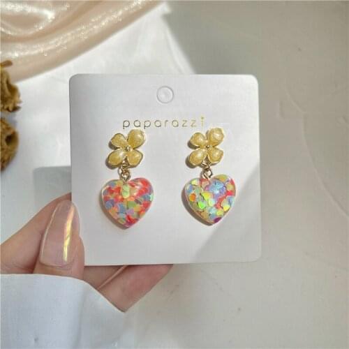 Korean fashion jewelry new summer flower love earrings trendy temperament yellow statement earrings for women