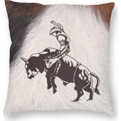 Western Cowboy Rodeo Bull Riding Cowhide Square Throw Pillow Cover Decoration Print Animal Texture Cushion Cover for Living Room