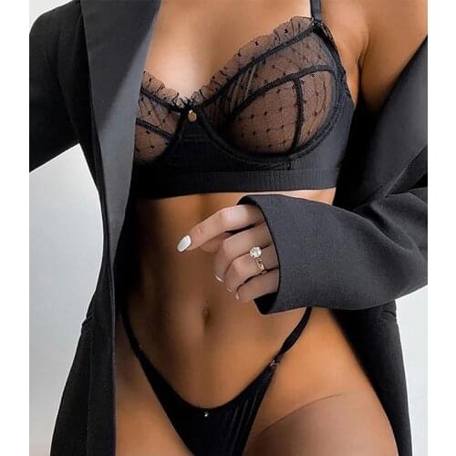 Ruffle Lace Lingerie Set Sexy Womens Underwear Transparent Bra Party Sets Lace Black Lingerie Bra Set Underwear Set