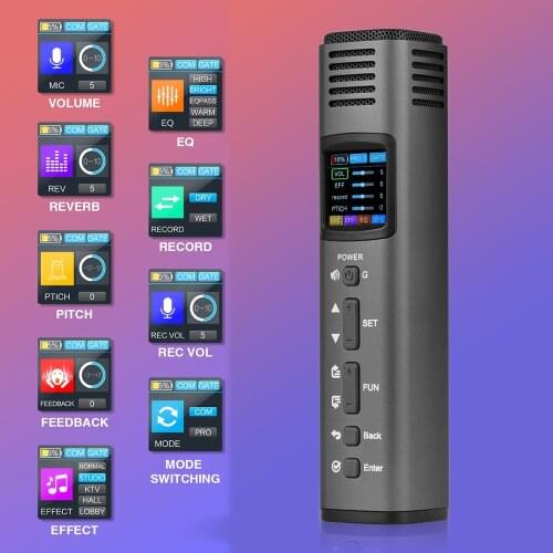 Lannge HK-620 Multi-Functional DSP Intelligent Microphone Mobile Phone Microphone with USB Sound Card Colorful LCD Screen