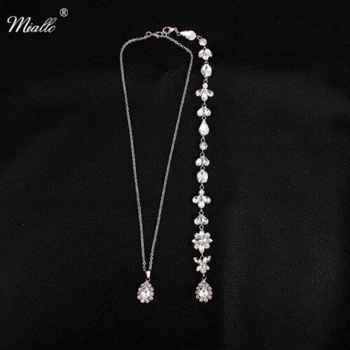 Miallo Crystal Flower Bridal Backless Necklace Women Long Backdrop Necklace for Wedding Dress or Evening Dress