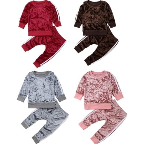 Fashion Kids Baby Boy Girls Sports Clothes Toddler Baby Girl Boy Striped Velvet Autumn Spring Suit Hoodies Pants 2Pcs Outfit Set