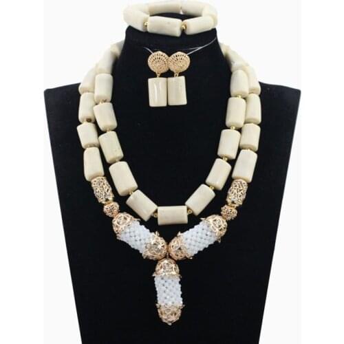 Fashion White Coral African Beads Jewelry Set Necklace Earrings Bracelets Sets LC003