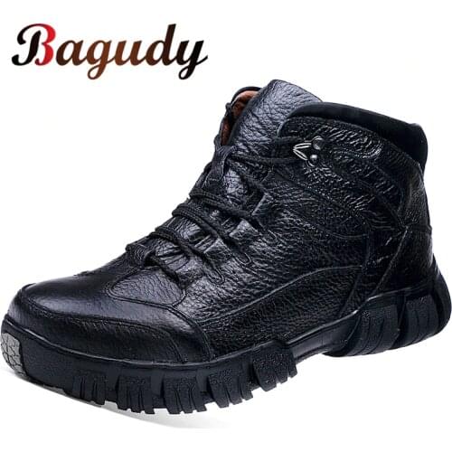 Mens Ankle Boots Winter Genuine Leather Snow Boots for Men Warm Fur&Plush Fashion Men Casual Boots Men Military Fur Boots Big