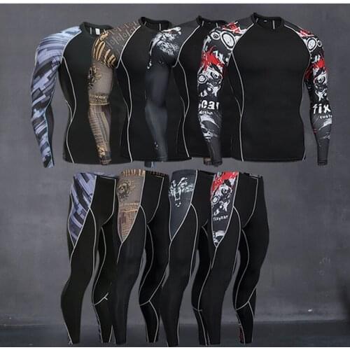 2020 NEW Mens Compression Set Running Tights Workout Fitness Training Tracksuit Long Sleeves Shirts Sport Suit rashgard kit 4XL